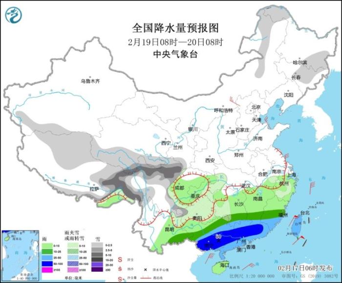 中东部将有明显雨雪天气过程 19日起华南有大到暴雨