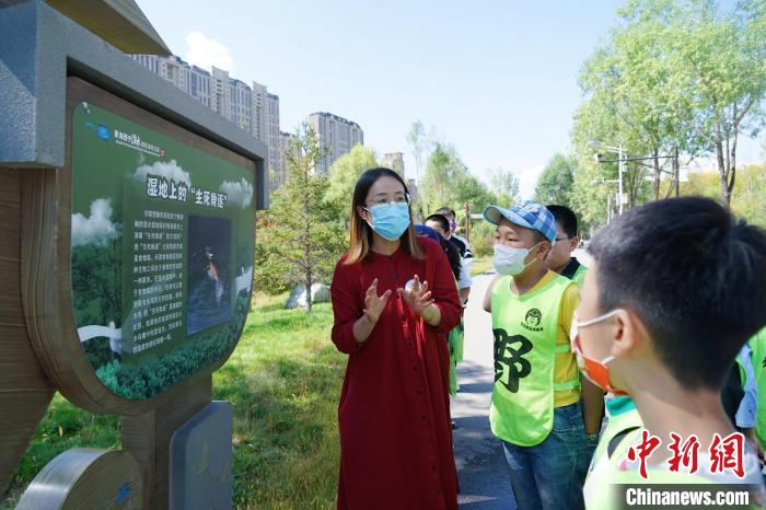 图为小朋友在青海西宁湟水国家湿地公园内学习湿地知识。　马铭言 摄