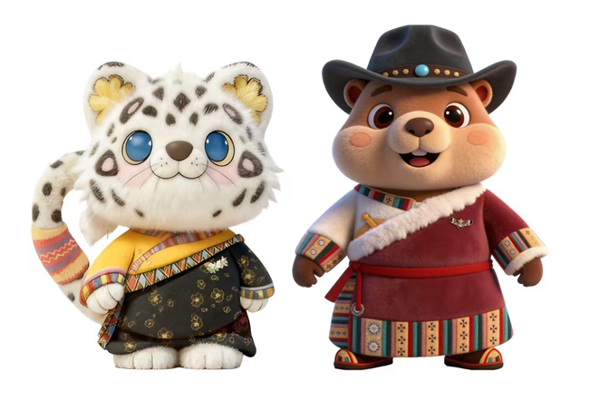 土拨鼠“阿土”和雪豹“阿布”正式亮相。活动主办方供图