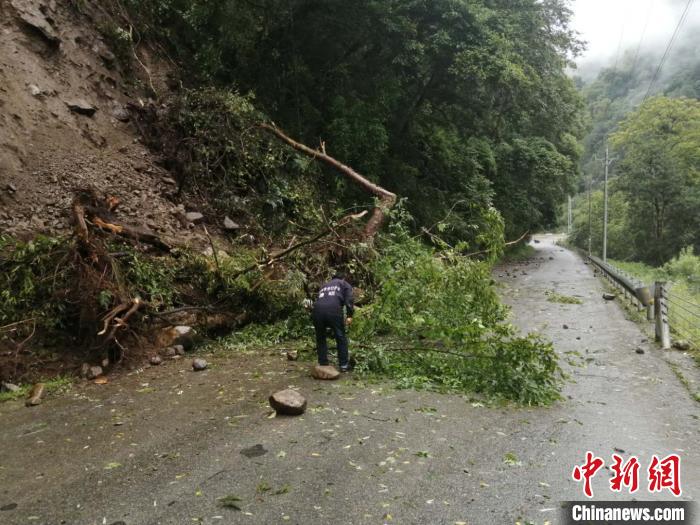 图为7月21日，G318线川藏公路林芝巴宜区至波密县路段发生落石。林芝市巴宜区公安局 供图