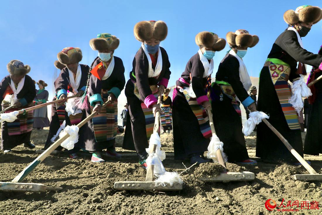 当地村民身着节日盛装，举行春耕仪式。人民网 次仁罗布摄