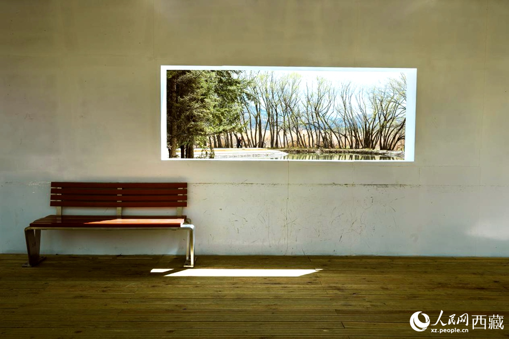 拉鲁湿地公园内的凉亭巧用开窗设计，让自然景观宛如画作悬挂在凉亭墙壁上。曹曦元摄